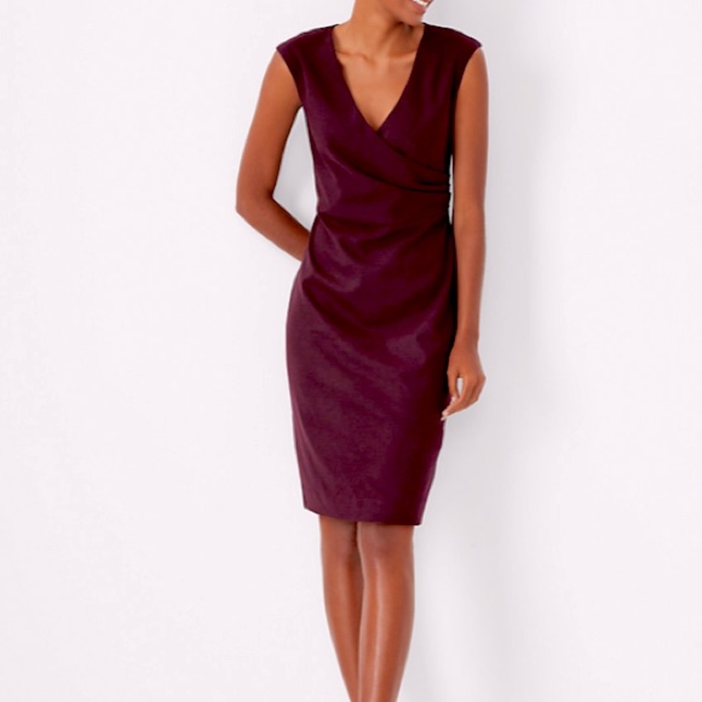 Ann Taylor Delicate Plum Side Tuck Wrap Sheath Dress In Flannel size 4 new w tag
